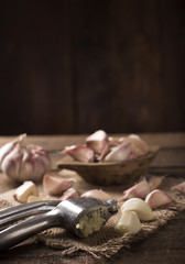 garlic in rustic style