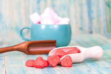 red heart on wooden spoon as symbol of love, valentines