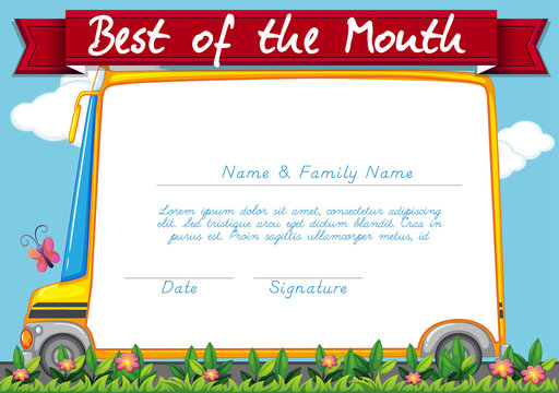 Certificate template with schoolbus background