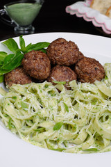 Meatballs with pasta sauce avocado