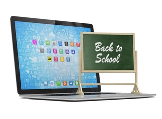 Laptop with chalkboard, back to school, online education concept