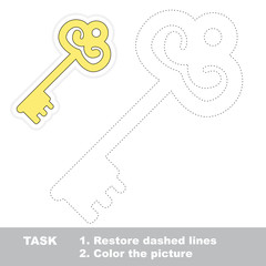 Golden Key to be colored. Vector trace game. 