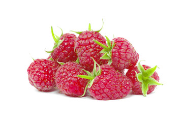 ripe raspberries isolated on white background