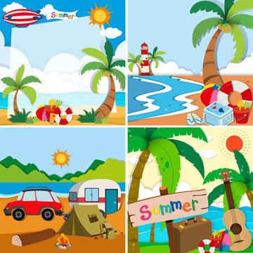 Four scenes of summer vacation on the beach