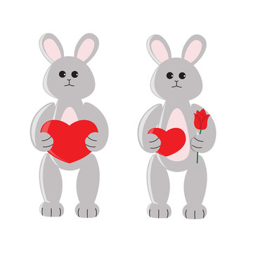 Cartoon funny toy rabbit with heart and rose