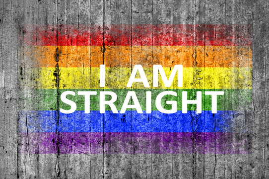 I am STRAIGHT and LGBT flag painted on background texture gray c