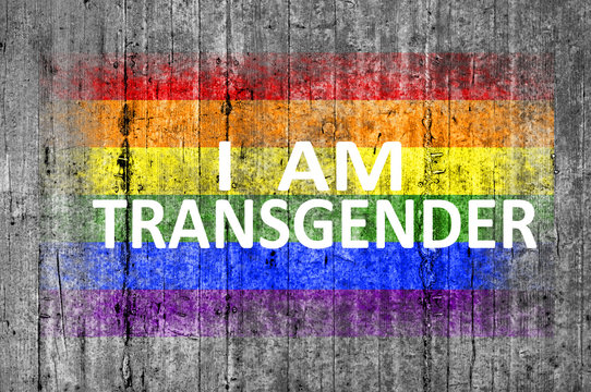 I am TRANSGENDER and LGBT flag painted on background texture gra