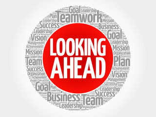 Looking Ahead circle word cloud, business concept