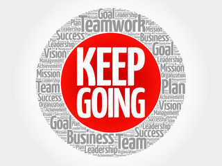 Keep Going circle word cloud, business concept