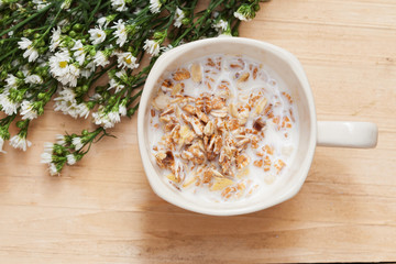  fresh muesli with a mix of milk