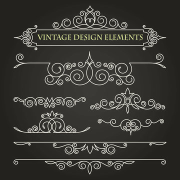 Templates vintage elements on a black background.
Monogram and exclusive calligraphic design elements for page decoration, construction of other forms of mono- or logos.
