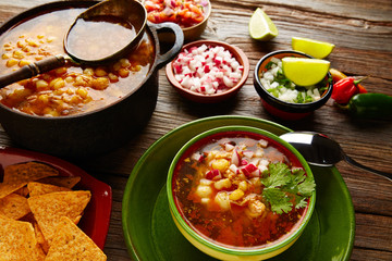 Pozole with mote big corn stew from Mexico