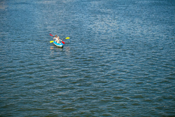 Young people in canoes. Family holiday.