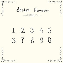 Sketch Numbers Vintage Style Collection Hand Drawn Set Vector Illustration