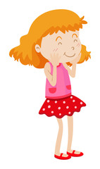 Girl in red skirt being happy