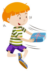 Boy passing present box over