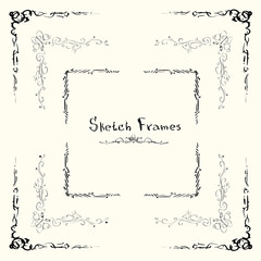 Sketch Frame Collection Hand Draw Vintage Set Vector Illustration