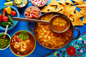 Pozole with mote big corn stew from Mexico