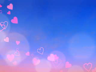 Pink and Purple Abstract Blur Background with Red Hearts, Free Space for Text