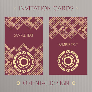 Set of two vector cards. Eastern design vector template. Invitation template cards.