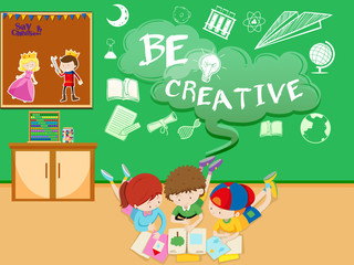 Children reading book in the room