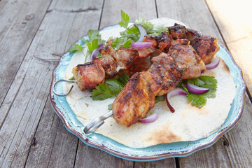 Grilled meat on a skewers