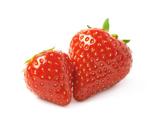 Pair of red strawberries isolated