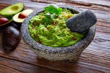 avocado Guacamole on molcajete real Mexican - 102300782
