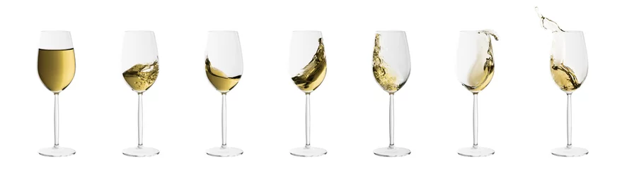 Printed roller blinds Wine set of wine glasses with splashes of white wine