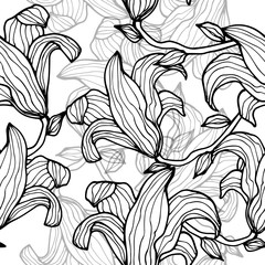 Seamless pattern with lily flowers, monochrome