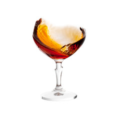 brandy splash in glass without glass isolated on white backgroun