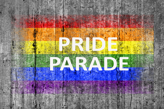 Pride Parade and LGBT flag painted on background texture gray co