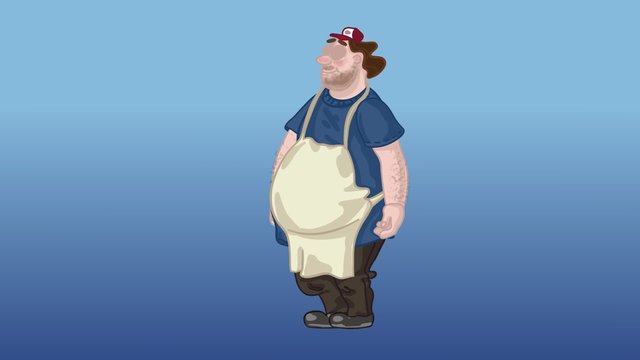 A funny fat cartoon character dancing