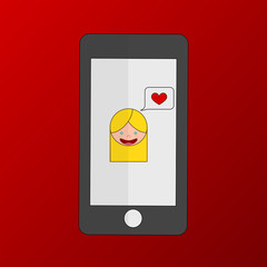 Valentines day girl in love sms. Vector illustration.
