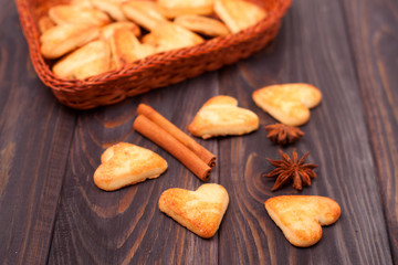 cookies in the shape of a heart on wooden table