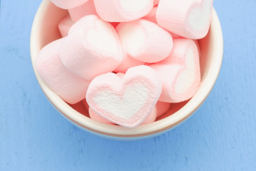 Pink heart shape of marshmallow with filter effect retro vintage