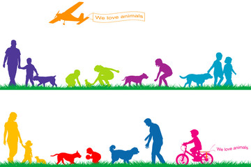 Colored silhouettes of people and animals © hibrida