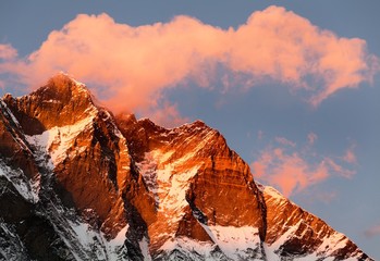 evening view of Lhotse and clouds on the top