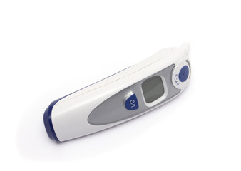 Digital white and blue thermometer with display isolated over wh