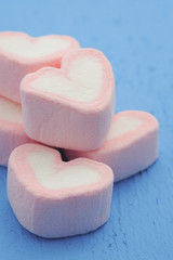 Pink heart shape of marshmallow with filter effect retro vintage
