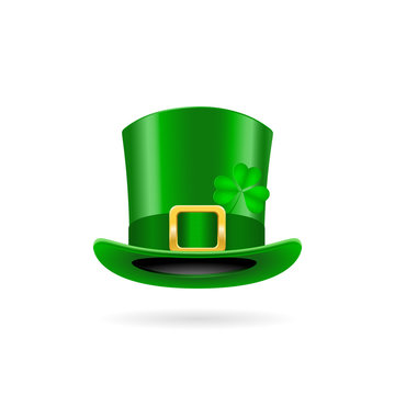 Vector illustration Saint Patrick's Day card with clove leaf and green hat. 