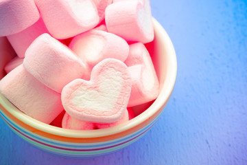 Pink heart shape of marshmallow with filter effect retro vintage