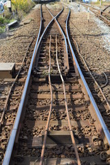 Fototapeta premium 鉄道の分岐ポイント／鉄道線路で、分岐ポイントを撮影した写真です。