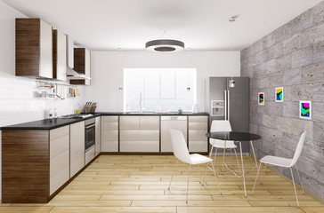 Modern kitchen interior 3d rendering