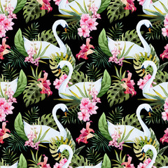 Fototapeta premium Watercolor swan pattern