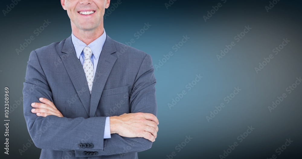 Sticker Composite image of businessman standing arms crossed