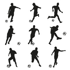 Soccer players, football players set. Collection of soccer silho