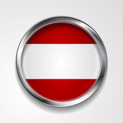 Abstract button with metallic frame. Austrian flag