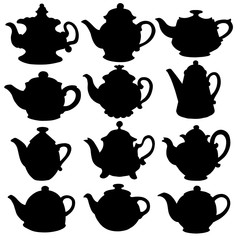 Black silhouettes kettles, teapots 