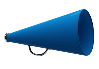 Blue megaphone isolated on white background